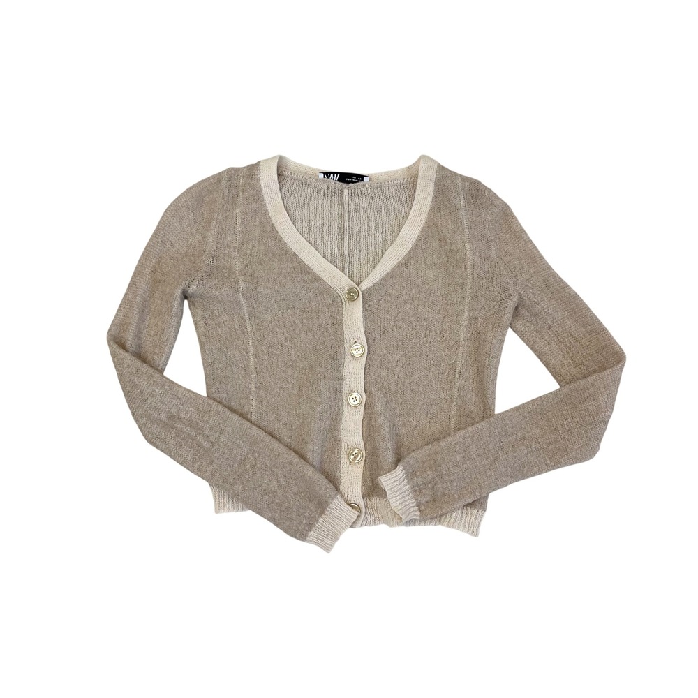 Zara Beige Alpaca Wool Blend V-Neck Button Front Open Knit Cardigan Sweater - XS